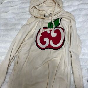Gucci Cream Cowl Neck Sweater with Red Apple Motif. Size S